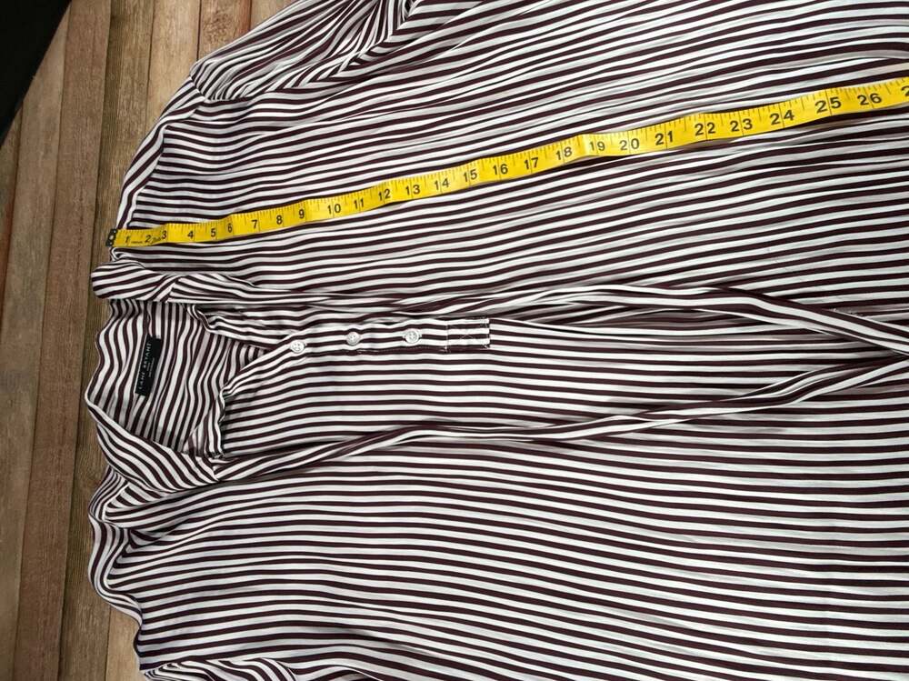 Lane Bryant Women's Burgundy White Striped Long Sleeve Tie Neck Blouse Size 22/2 - Picture 5 of 10